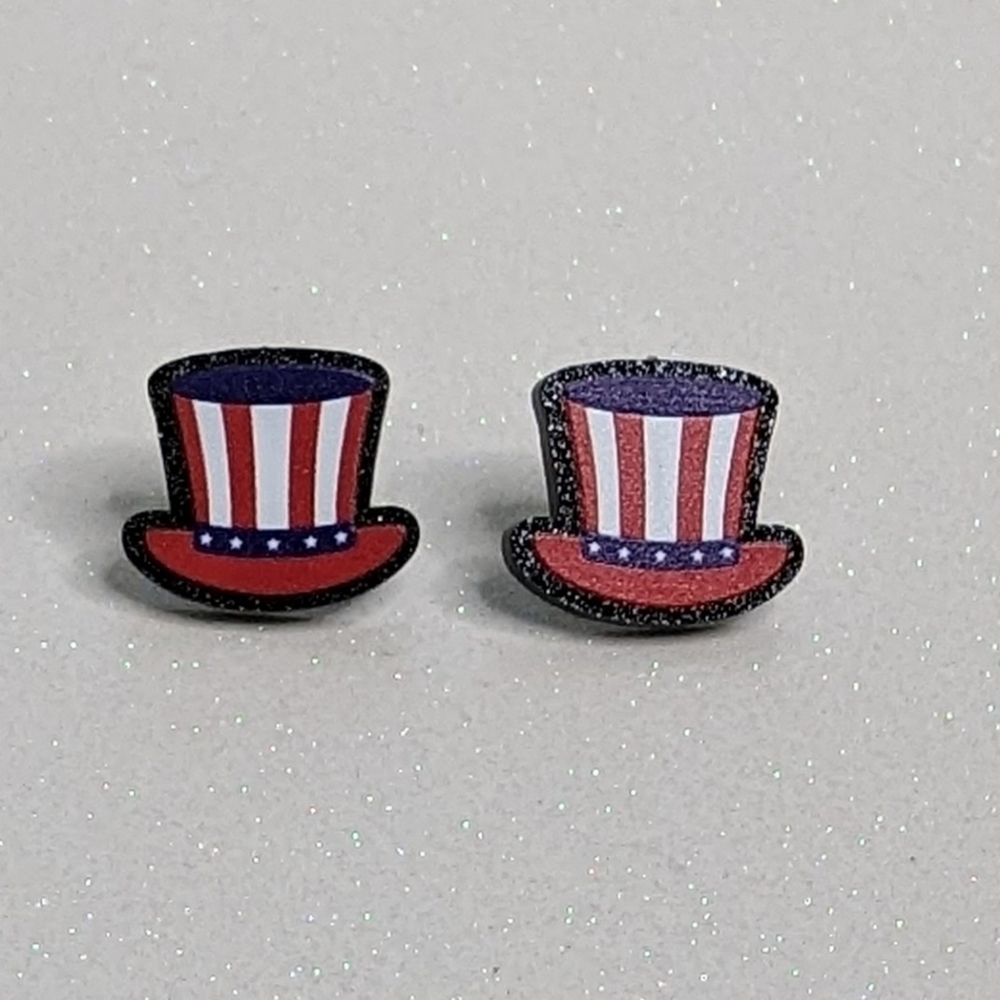 Uncle Sam Patriotic Hat 4th of July Independence day stud earrings